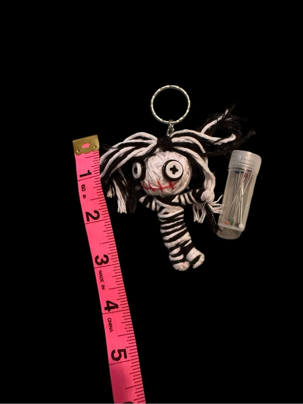 Creepy Voodoo Doll Keychain w/ 10 Pins Gothic Halloween Witchy